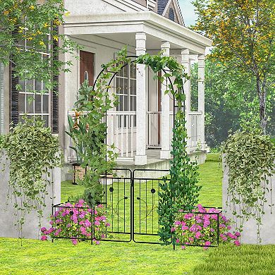 87 Inches Garden Arbor With Lockable Gate Side Planters-black