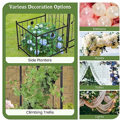87 Inches Garden Arbor With Lockable Gate Side Planters-black