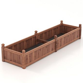 91 x 24 x 16 Inch Divisible Planter Box with Corner Drainage and Non-woven Liner-Brown