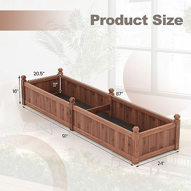 91 x 24 x 16 Inch Divisible Planter Box with Corner Drainage and Non-woven Liner-Brown