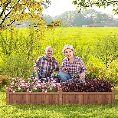 91 x 24 x 16 Inch Divisible Planter Box with Corner Drainage and Non-woven Liner-Brown