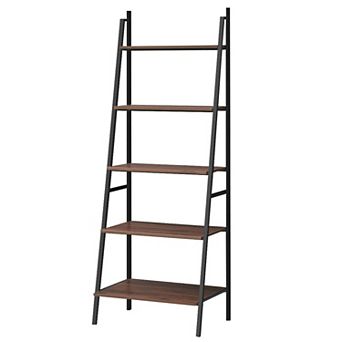 5 tier Leaning Bookshelf With Wood And Metal Frame