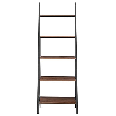 5-tier Leaning Bookshelf With Wood And Metal Frame