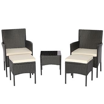 5 pc Outdoor Wicker Sofa Set With Coffee Table And 2 Ottomans