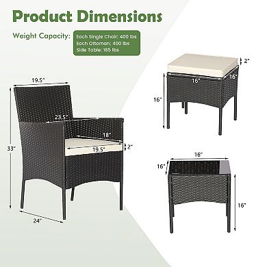 5 Pieces Outdoor Wicker Sofa Set With Coffee Table And 2 Ottomans