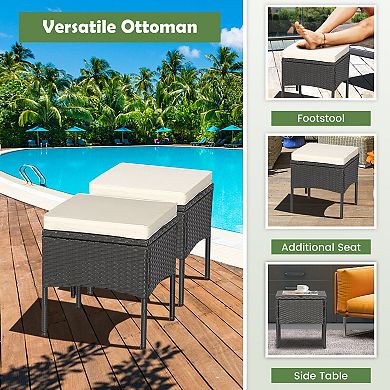 5 Pieces Outdoor Wicker Sofa Set With Coffee Table And 2 Ottomans