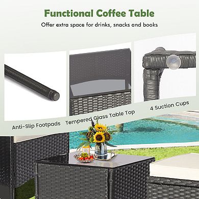 5 Pieces Outdoor Wicker Sofa Set With Coffee Table And 2 Ottomans
