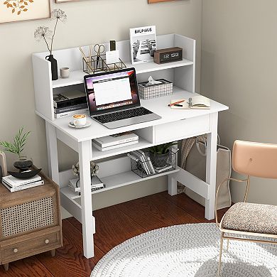 Home Office Computer Desk With Storage Shelves And Drawer, Ideal For Working And Studying