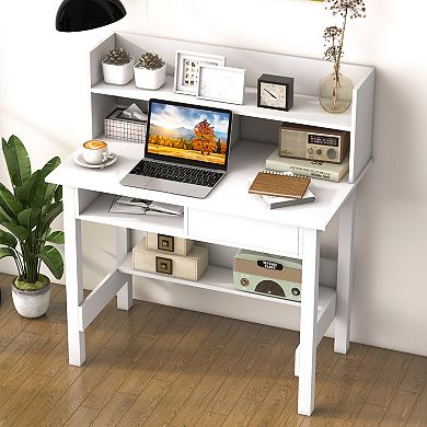 Home Office Computer Desk With Storage Shelves And Drawer, Ideal For Working And Studying