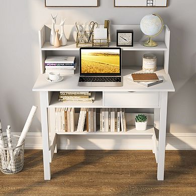 Home Office Computer Desk With Storage Shelves And Drawer, Ideal For Working And Studying