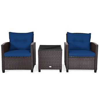 3 pc Rattan Patio Furniture Set With Washable Cushion