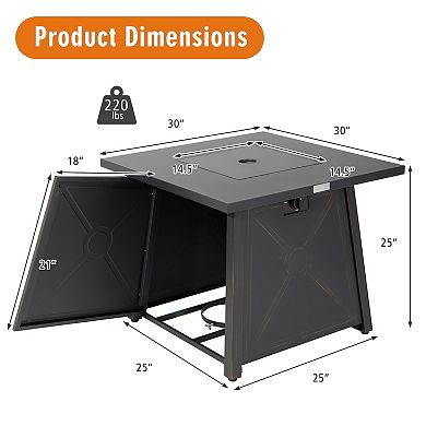 30-inch Square Propane Fire Pit Table With Waterproof Cover