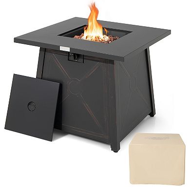 30-inch Square Propane Fire Pit Table With Waterproof Cover