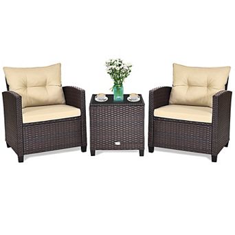 3 pc Rattan Patio Furniture Set With Washable Cushion