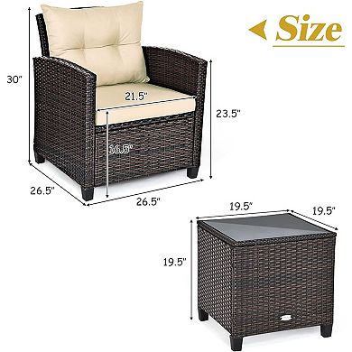 3 Pieces Rattan Patio Furniture Set With Washable Cushion