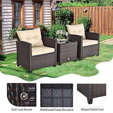 3 Pieces Rattan Patio Furniture Set With Washable Cushion