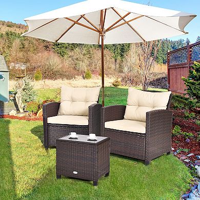 3 Pieces Rattan Patio Furniture Set With Washable Cushion