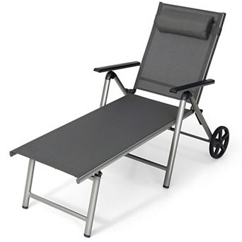 Adjustable Patio Folding Chaise Lounge Chair With Wheels