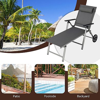 Adjustable Patio Folding Chaise Lounge Chair With Wheels