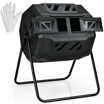 43 Gallon Composting Tumbler Compost Bin With Dual Rotating Chamber