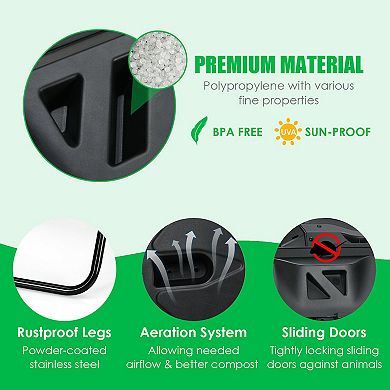 43 Gallon Composting Tumbler Compost Bin With Dual Rotating Chamber