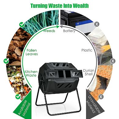 43 Gallon Composting Tumbler Compost Bin With Dual Rotating Chamber