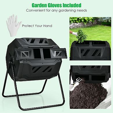 43 Gallon Composting Tumbler Compost Bin With Dual Rotating Chamber