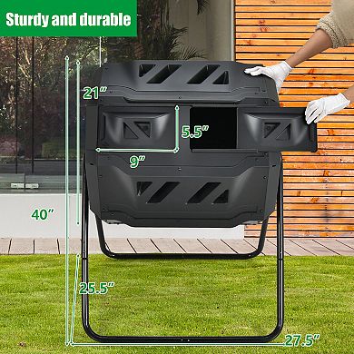 43 Gallon Composting Tumbler Compost Bin With Dual Rotating Chamber