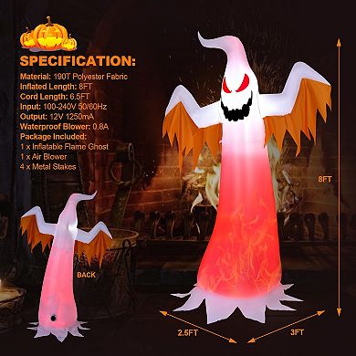 8 Feet Halloween Inflatable Ghost with Rotatable Flame LED Lights