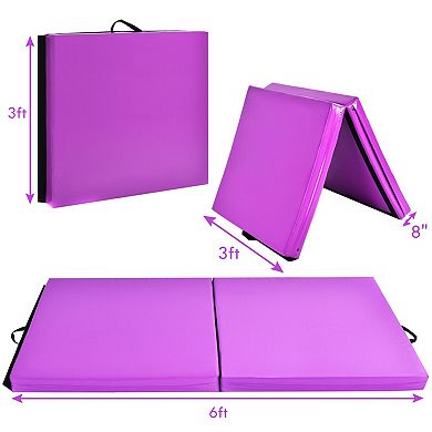 Folding Gymnastics Mat 6 x 2 Ft Exercise Mat with Carry Handles