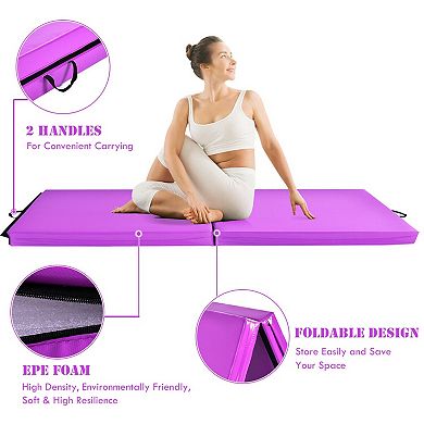Folding Gymnastics Mat 6 x 2 Ft Exercise Mat with Carry Handles