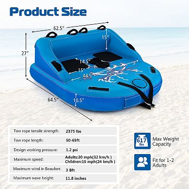 2 Person Water Sport Inflatable Towable Tubes for Boating-Blue
