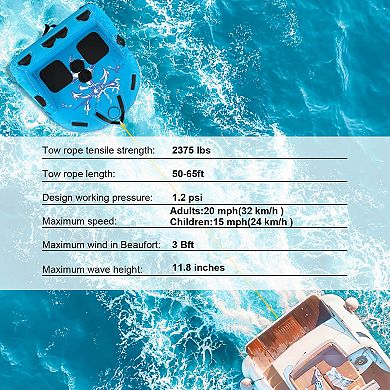 2 Person Water Sport Inflatable Towable Tubes for Boating-Blue