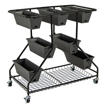 Vertical Raised Garden Bed with 7 Planter Boxes and Storage Baskets-Black