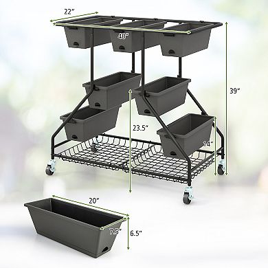 Vertical Raised Garden Bed with 7 Planter Boxes and Storage Baskets-Black