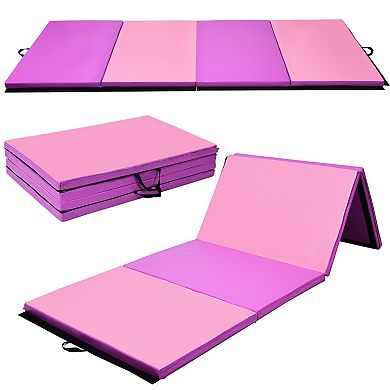 4 Feet x 10 Feet Thick Folding Panel Gymnastics Mat-Pink & Purple