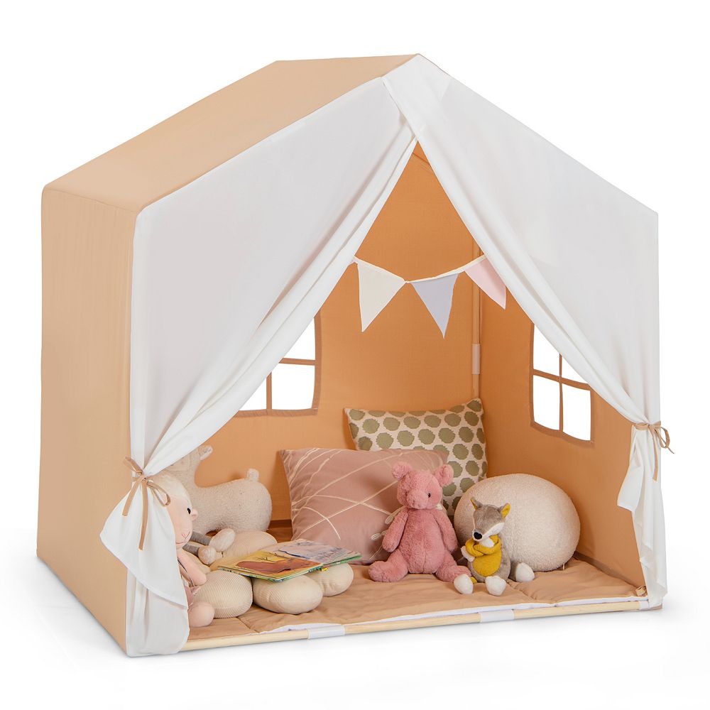 Kid's Play Tent with Washable Cotton Mat and Flag Banner - Pink main image 1