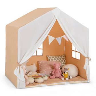 Kid's Play Tent with Washable Cotton Mat and Flag Banner