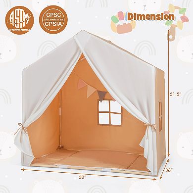 Kid's Play Tent with Washable Cotton Mat and Flag Banner