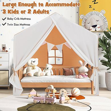 Kid's Play Tent with Washable Cotton Mat and Flag Banner