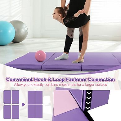 Folding Gymnastics Mat With Carry Handles And Sweatproof Detachable Pu Leather Cover-purple