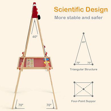 All-in-One Wooden Height Adjustable Kid's Art Easel with Magnetic Stickers and Paper