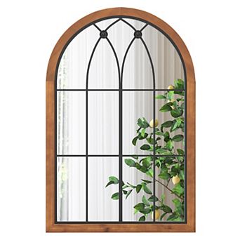 Arched Window Finished Mirror with Back Board-Natural