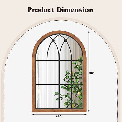 Arched Window Finished Mirror with Back Board-Natural