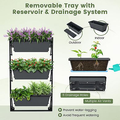 Hanging Vertical Planter Wall-mounted Adjustable with Detachable Hooks-Black
