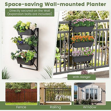 Hanging Vertical Planter Wall-mounted Adjustable with Detachable Hooks-Black