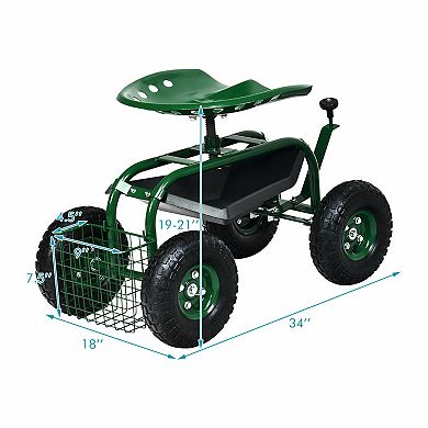 4-Wheel Rolling Garden Cart Work Seat