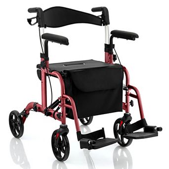 Folding Rollator Walker With Seat And Wheels Supports Up To 300 Lbs-red