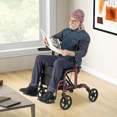 Folding Rollator Walker With Seat And Wheels Supports Up To 300 Lbs-red