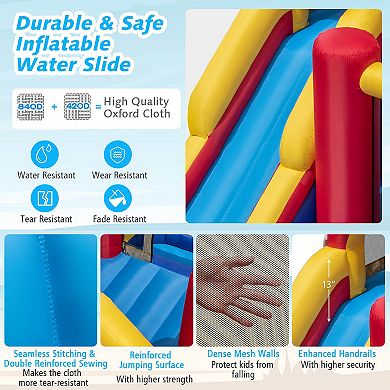 7 in 1 Outdoor Inflatable Bounce House with Water Slides and Splash Pools with 735W Blower
